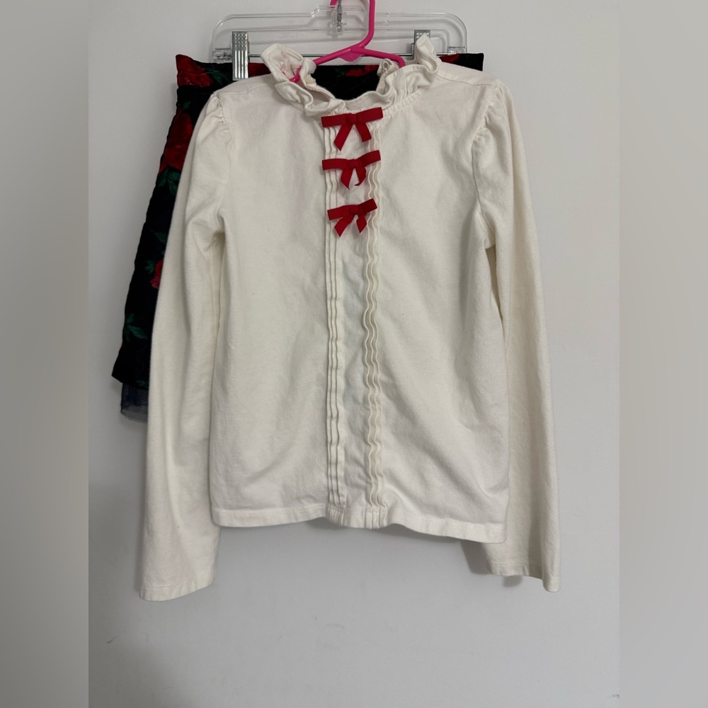 Janie and Jack Cream top shirt with Red Bows